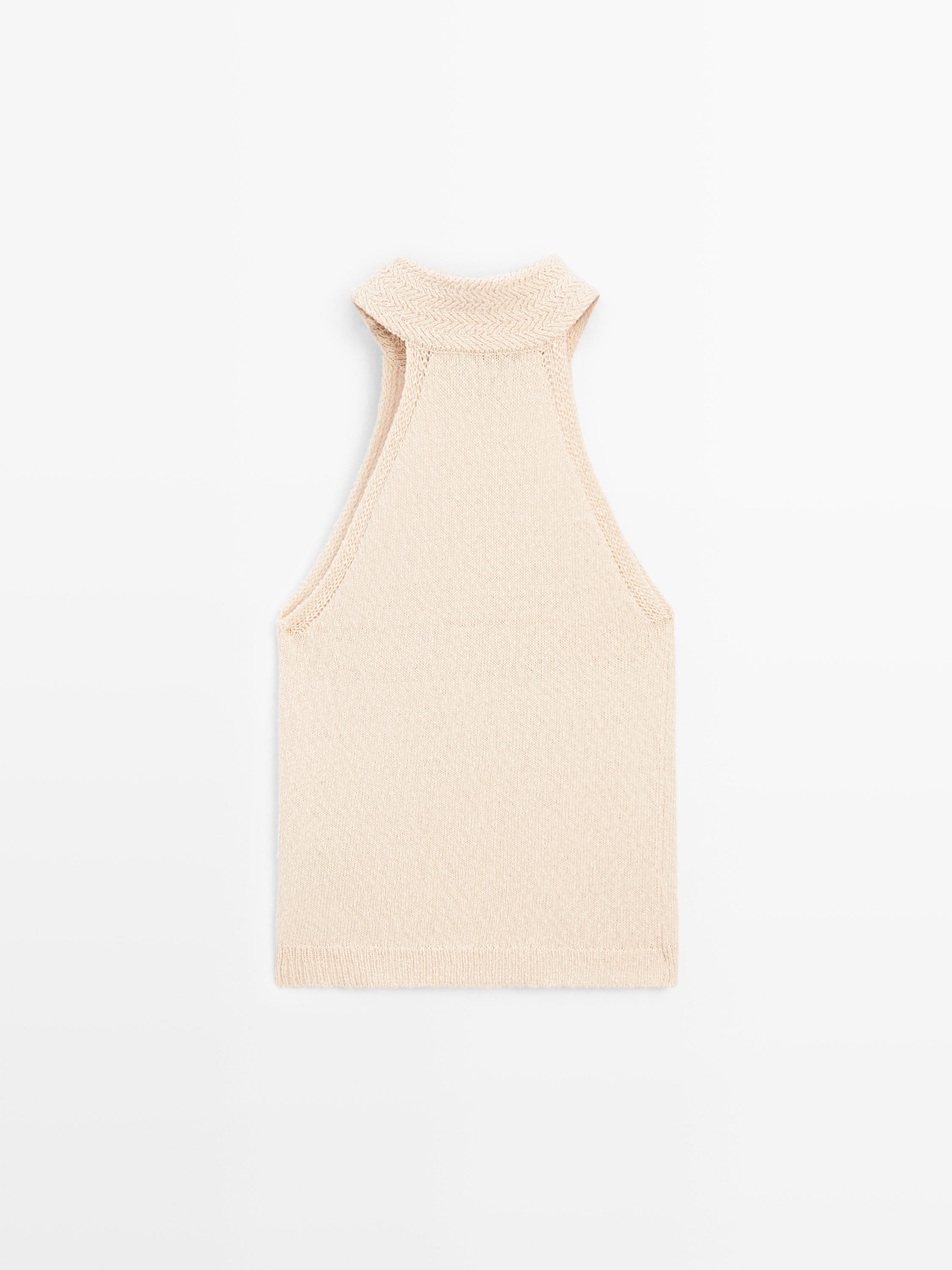 Top en maille texturée à encolure américaine